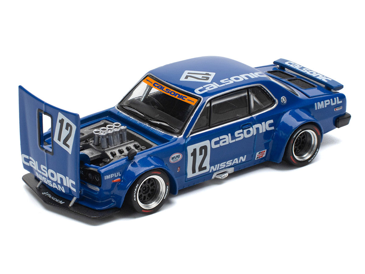 Skyline GT-R V8 Drift "Hakosuka" RHD (Right Hand Drive) #12 "Calsonic" Blue with Graphics 1/64 Diecast Model Car by Pop Race Pop Race