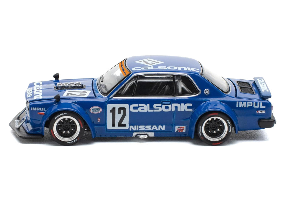 Skyline GT-R V8 Drift "Hakosuka" RHD (Right Hand Drive) #12 "Calsonic" Blue with Graphics 1/64 Diecast Model Car by Pop Race Pop Race