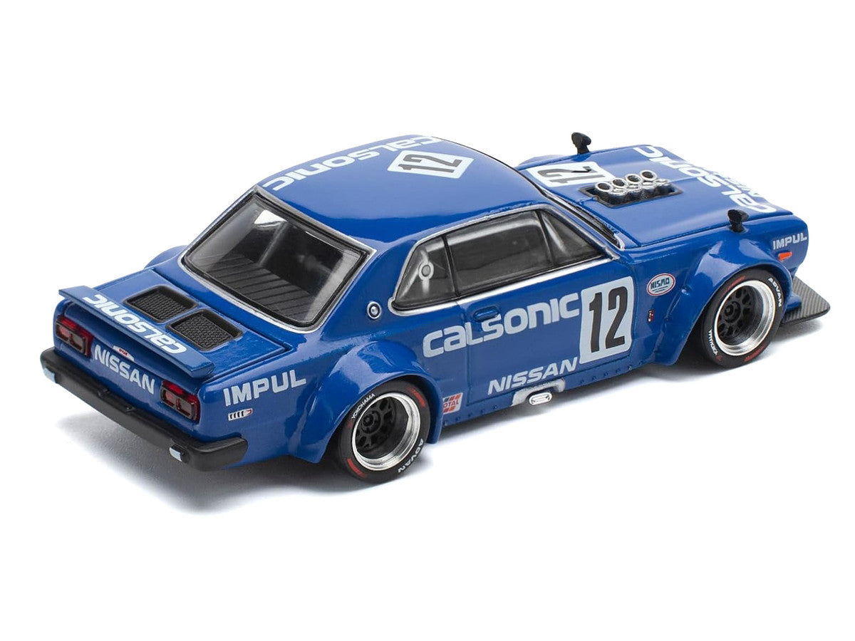 Skyline GT-R V8 Drift "Hakosuka" RHD (Right Hand Drive) #12 "Calsonic" Blue with Graphics 1/64 Diecast Model Car by Pop Race Pop Race