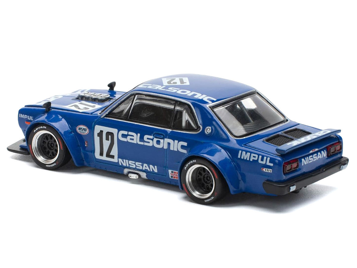 Skyline GT-R V8 Drift "Hakosuka" RHD (Right Hand Drive) #12 "Calsonic" Blue with Graphics 1/64 Diecast Model Car by Pop Race Pop Race