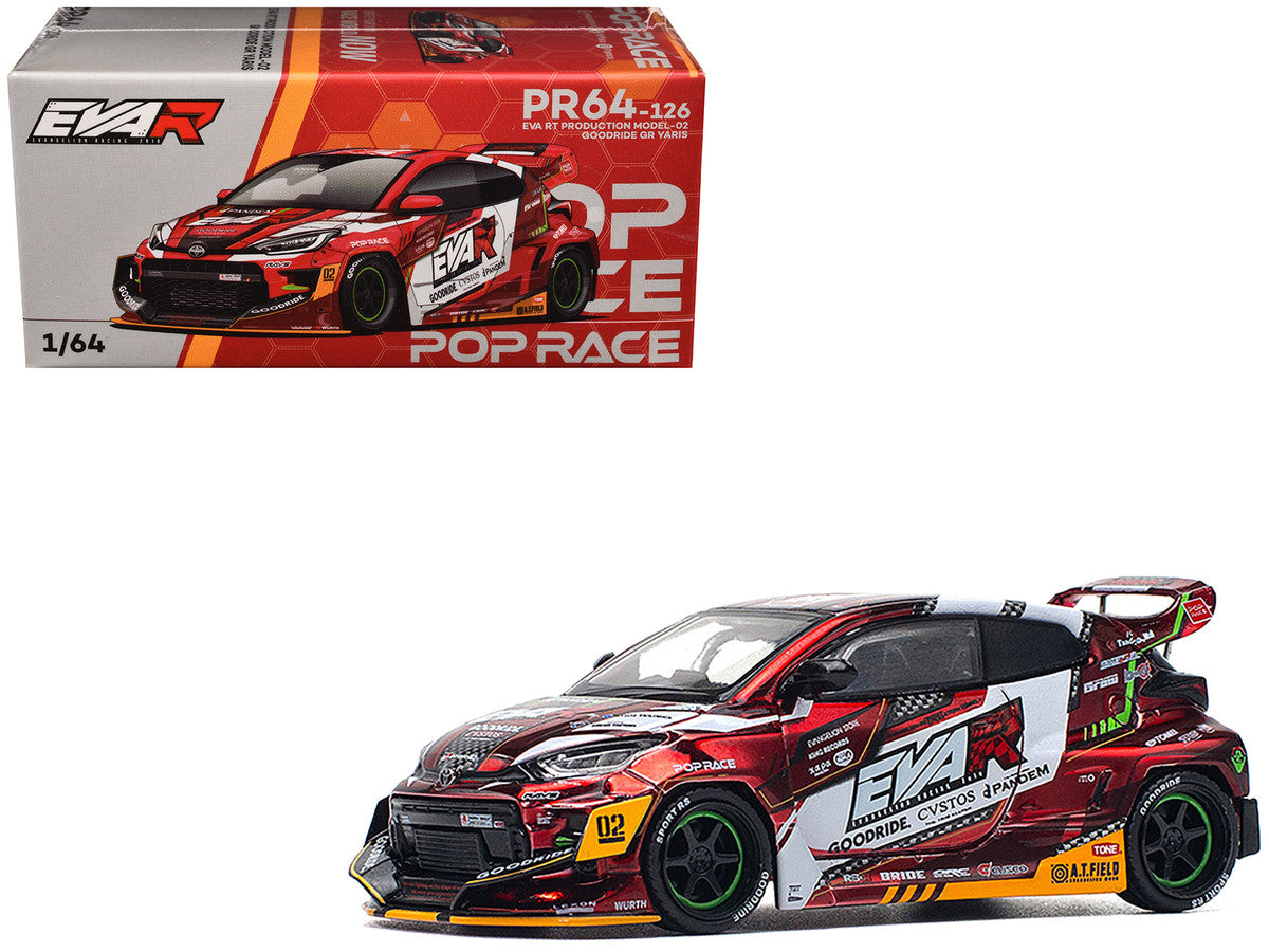 Toyota Goodride GR Yaris RHD (Right Hand Drive) "EVA RT Production Model-02" Red Metallic with Graphics 1/64 Diecast Model Car by Pop Race Pop Race