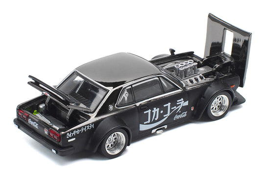 Skyline GT-R V8 Drift "Hakosuka" RHD (Right Hand Drive) "Coca-Cola" Black 1/64 Diecast Model Car by Pop Race Pop Race