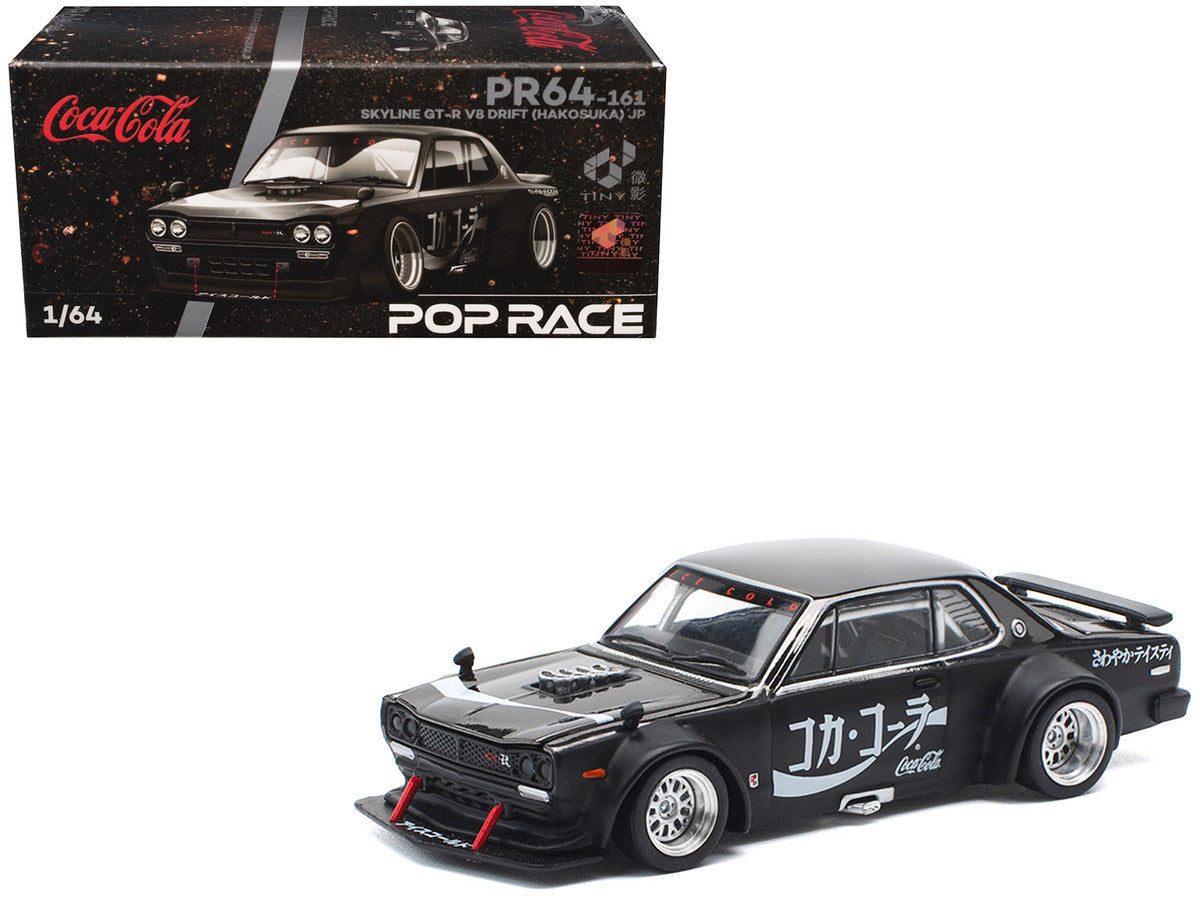 Skyline GT-R V8 Drift "Hakosuka" RHD (Right Hand Drive) "Coca-Cola" Black 1/64 Diecast Model Car by Pop Race Pop Race