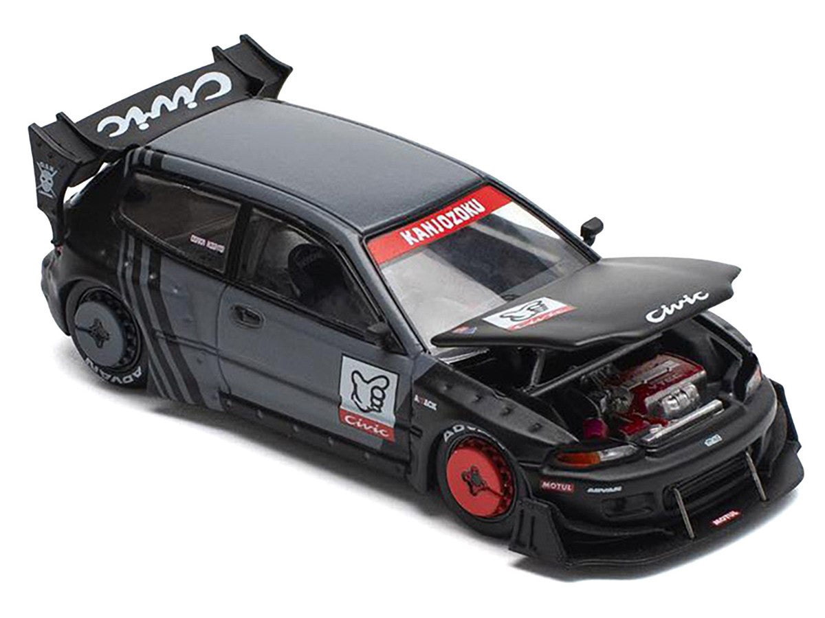 Pandem Civic EG6 RHD (Right Hand Drive) "Kanjozoku" Matt Black and Gray with Graphics 1/64 Diecast Model Car by Pop Race Pop Race
