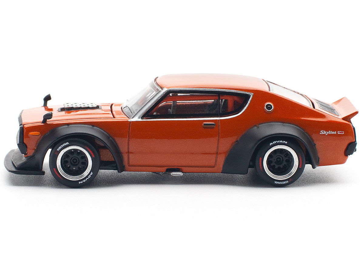 Skyline GT-R V8 Drift "Kenmeri" RHD (Right Hand Drive) Orange Metallic 1/64 Diecast Model Car by Pop Race Pop Race