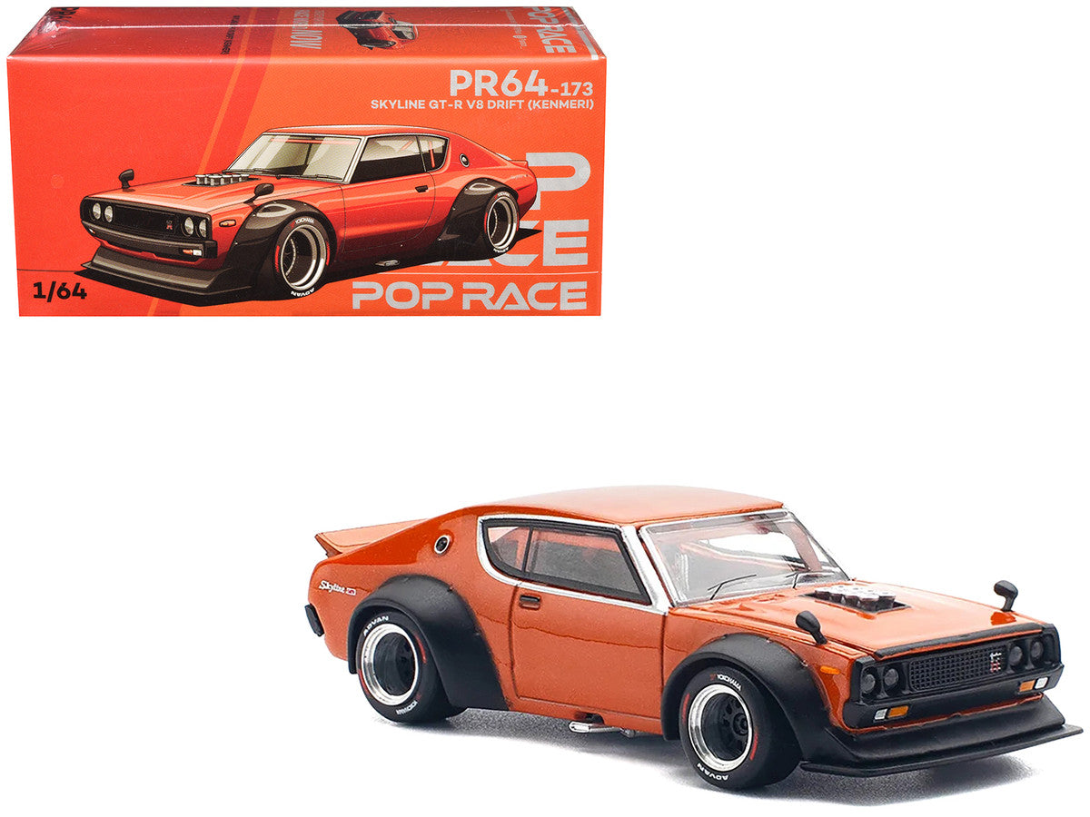 Skyline GT-R V8 Drift "Kenmeri" RHD (Right Hand Drive) Orange Metallic 1/64 Diecast Model Car by Pop Race Pop Race