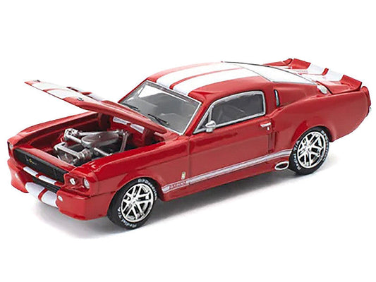 Shelby Mustang GT500 Red Metallic with White Stripes 1/64 Diecast Model Car by Pop Race Pop Race