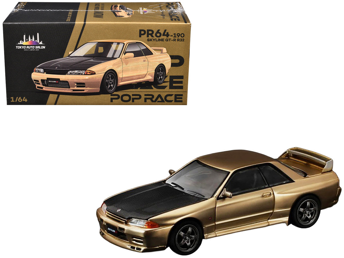 Skyline GT-R R32 RHD (Right Hand Drive) Chrome Gold with Carbon Hood "Tokyo Auto Salon 2025" 1/64 Diecast Model Car by Pop Race Pop Race
