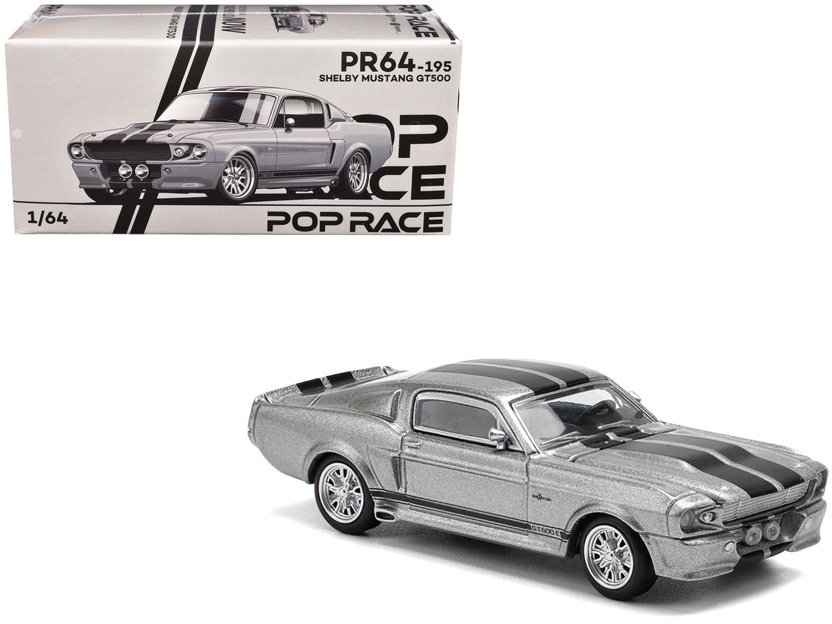Shelby Mustang GT500 Gray Metallic with Black Stripes 1/64 Diecast Model Car by Pop Race Pop Race