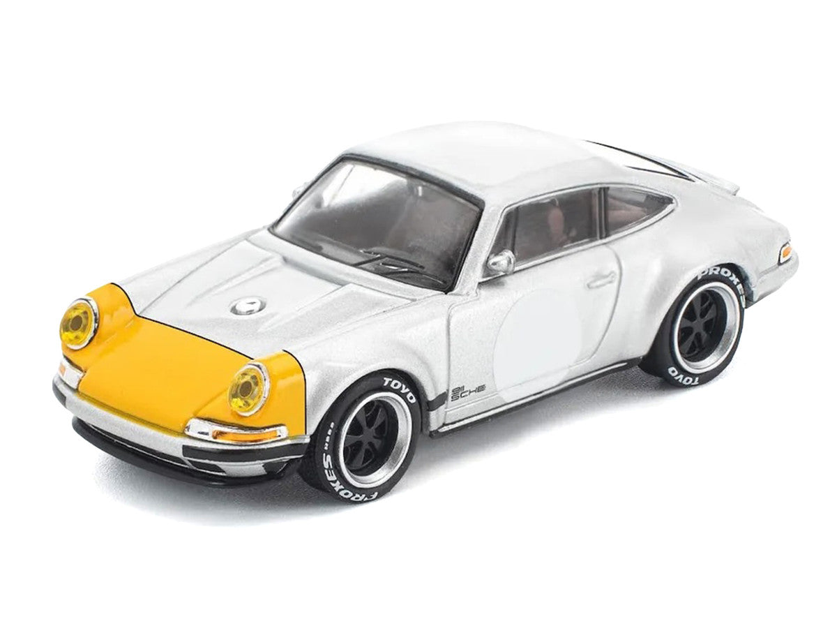 Singer 964 Silver Metallic with Yellow Front 1/64 Diecast Model Car by Pop Race Pop Race