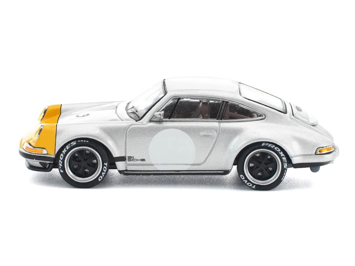 Singer 964 Silver Metallic with Yellow Front 1/64 Diecast Model Car by Pop Race Pop Race