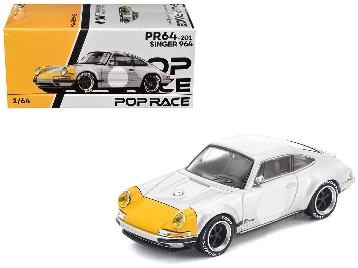 Singer 964 Silver Metallic with Yellow Front 1/64 Diecast Model Car by Pop Race Pop Race