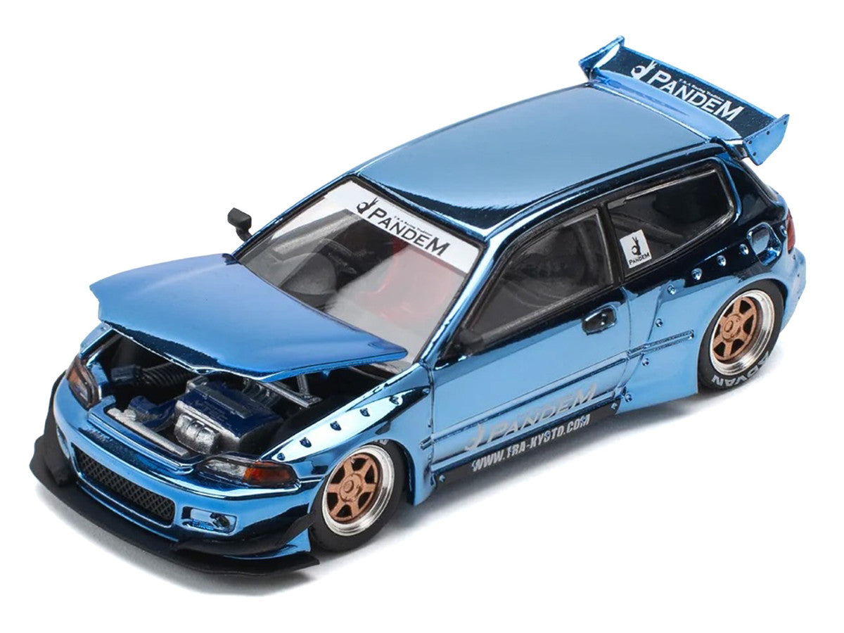 Pandem Civic EG6 RHD (Right Hand Drive) Blue Chrome 1/64 Diecast Model Car by Pop Race Pop Race