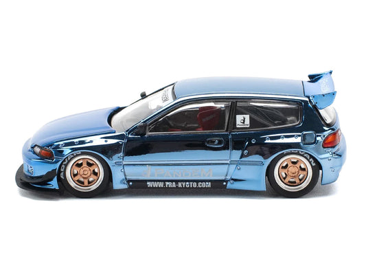 Pandem Civic EG6 RHD (Right Hand Drive) Blue Chrome 1/64 Diecast Model Car by Pop Race-0