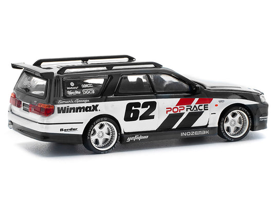 GT-R Stagea RHD (Right Hand Drive) #62 "Simon's Garage" Black with White Sides 1/64 Diecast Model Car by Pop Race Pop Race