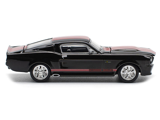 Shelby Mustang GT500 Dark Chrome with Red Stripes 1/64 Diecast Model Car by Pop Race Pop Race