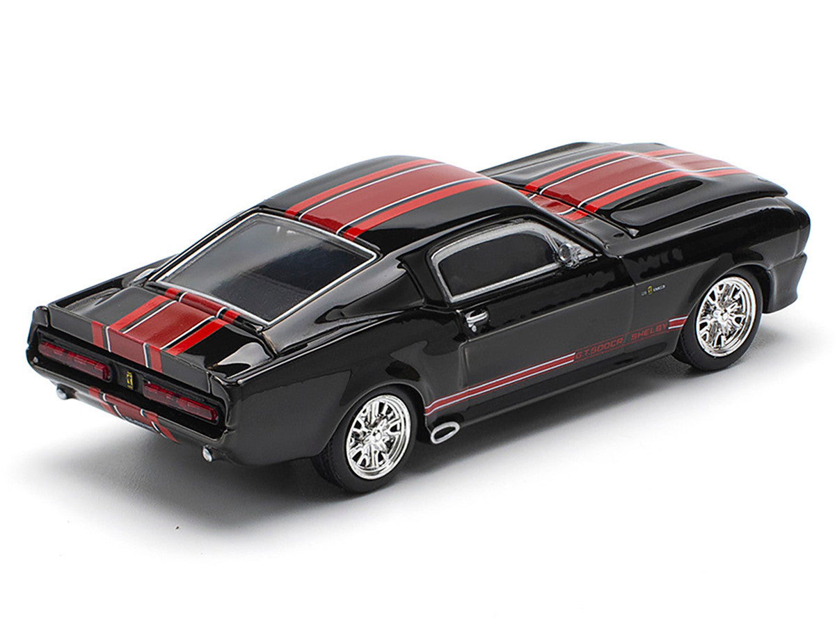 Shelby Mustang GT500 Dark Chrome with Red Stripes 1/64 Diecast Model Car by Pop Race Pop Race