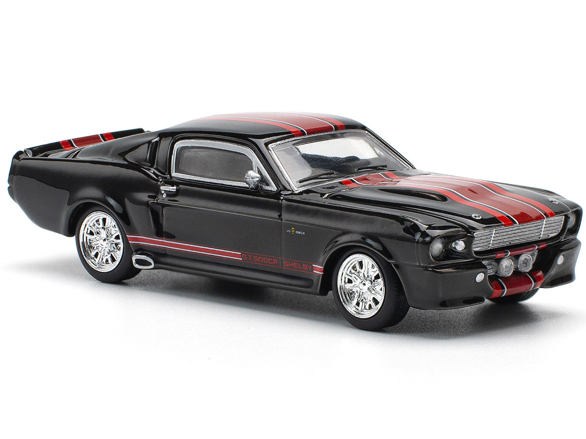 Shelby Mustang GT500 Dark Chrome with Red Stripes 1/64 Diecast Model Car by Pop Race Pop Race