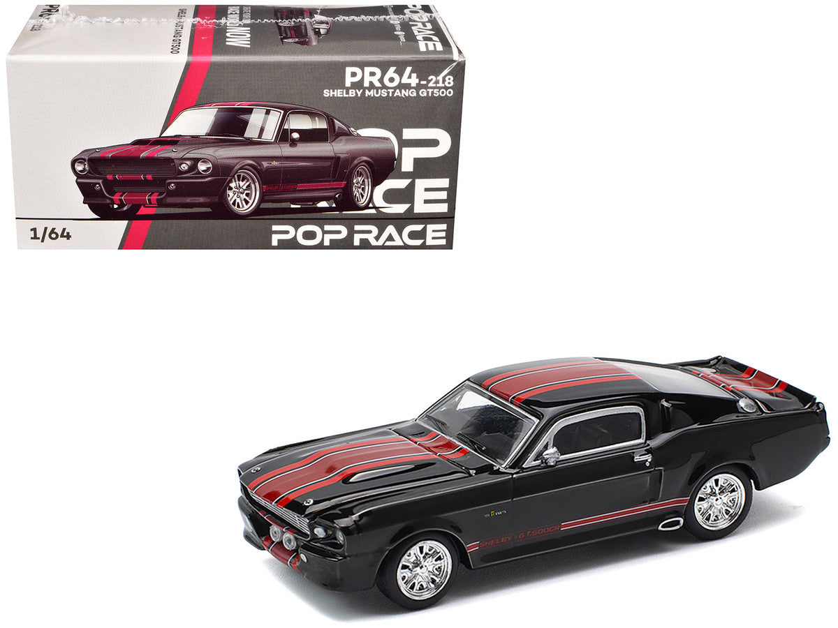 Shelby Mustang GT500 Dark Chrome with Red Stripes 1/64 Diecast Model Car by Pop Race Pop Race