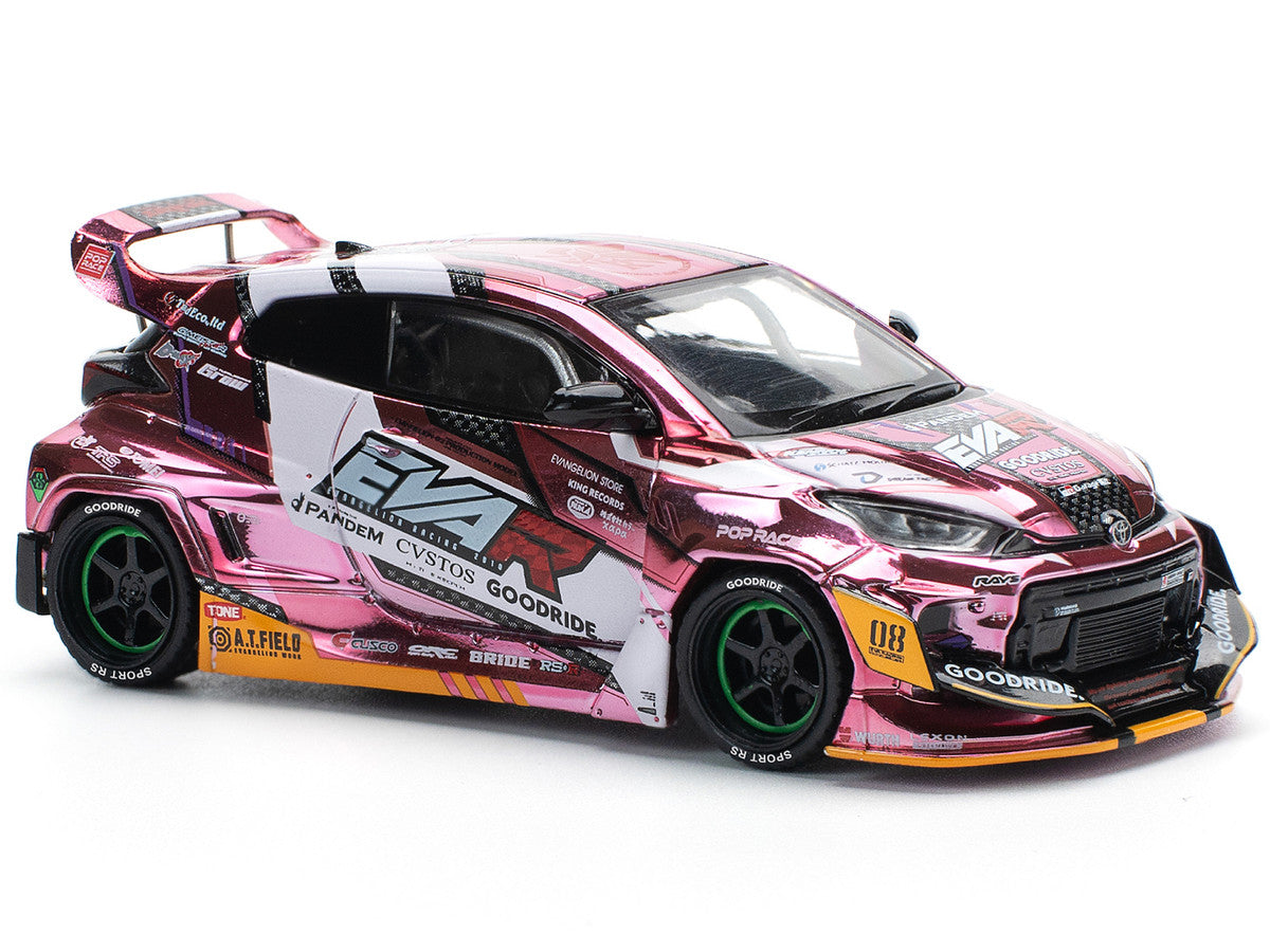 Toyota Goodride GR Yaris RHD (Right Hand Drive) "EVA RT Production Model-08" Pink Metallic with Graphics 1/64 Diecast Model Car by Pop Race Pop Race