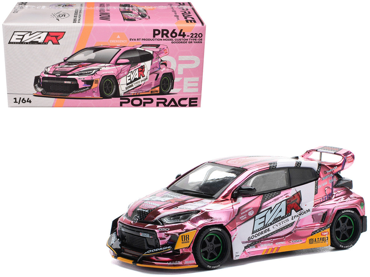 Toyota Goodride GR Yaris RHD (Right Hand Drive) "EVA RT Production Model-08" Pink Metallic with Graphics 1/64 Diecast Model Car by Pop Race Pop Race