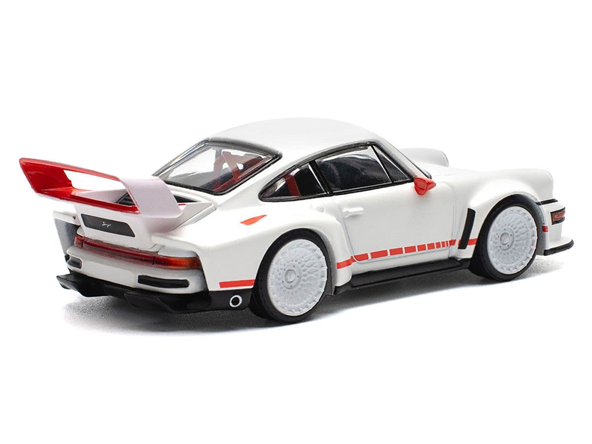 Singer DLS Turbo White with Red Stripes 1/64 Diecast Model Car by Pop Race-3