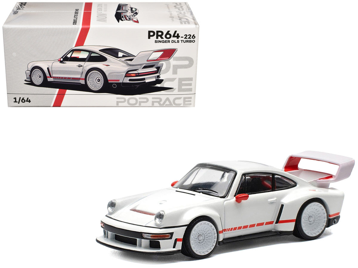 Singer DLS Turbo White with Red Stripes 1/64 Diecast Model Car by Pop Race-0