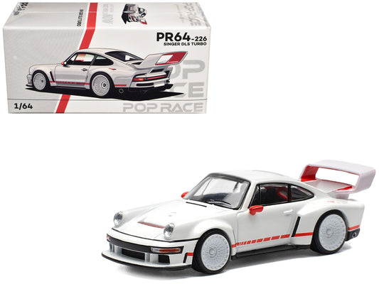 Singer DLS Turbo White with Red Stripes 1/64 Diecast Model Car by Pop Race-0