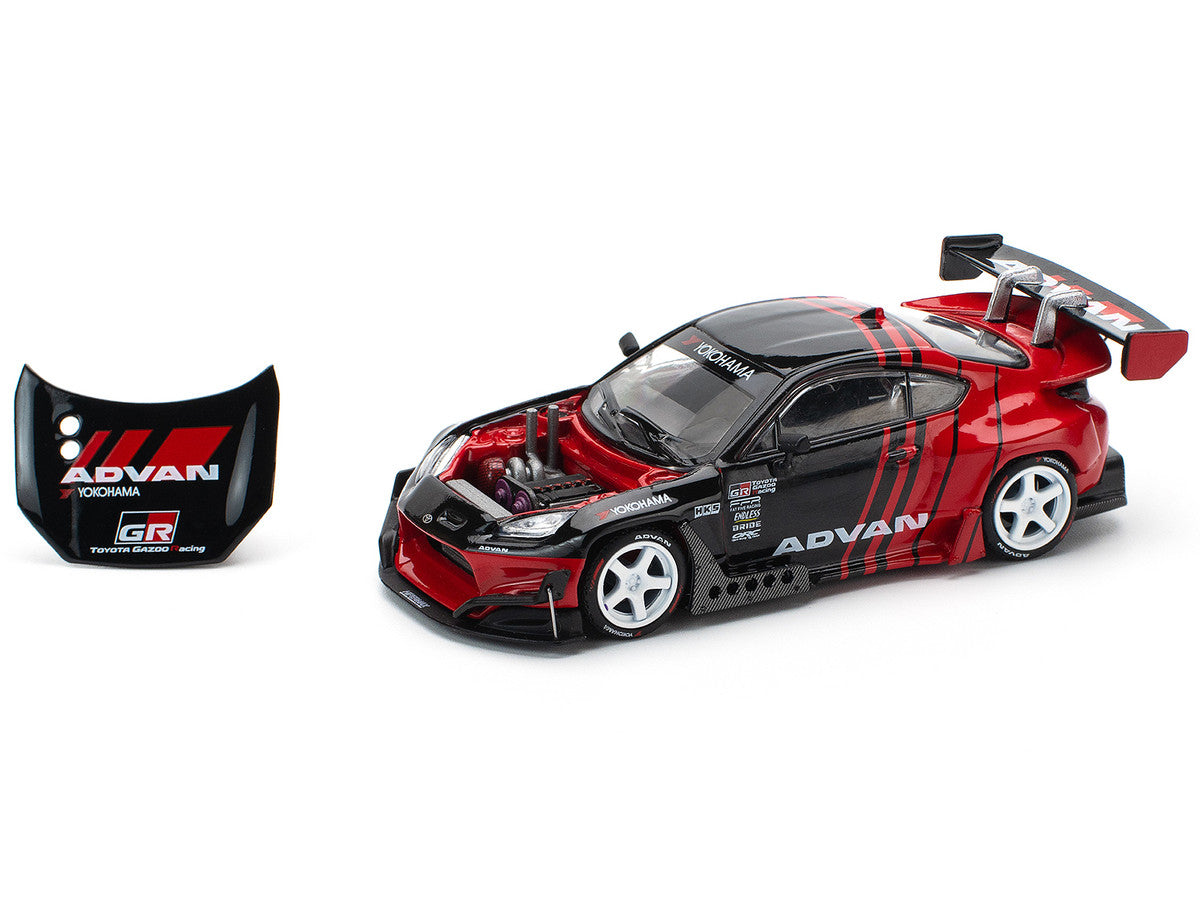 Toyota Pandem GR86 "Advan" Black and Red with Graphics 1/64 Diecast Model Car by Pop Race Pop Race
