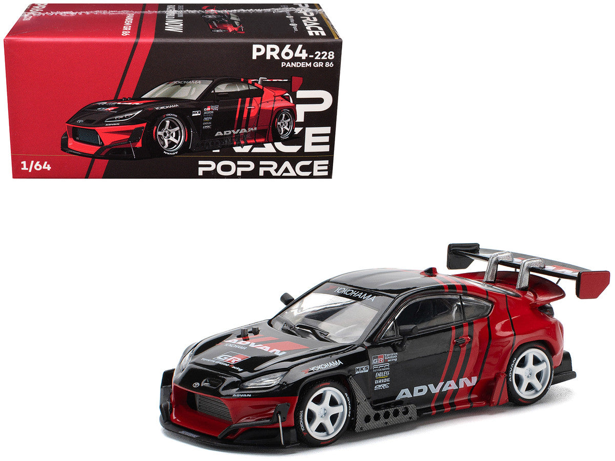 Toyota Pandem GR86 "Advan" Black and Red with Graphics 1/64 Diecast Model Car by Pop Race Pop Race