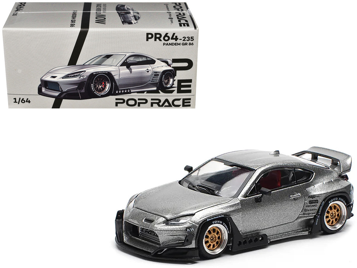 Toyota Pandem GR86 Silver Metallic 1/64 Diecast Model Car by Pop Race Pop Race