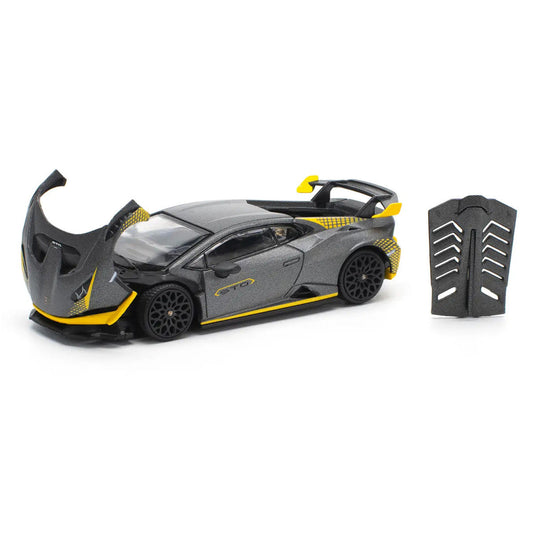 Lamborghini Huracan STO Matt Gray Metallic with Yellow Accents 1/64 Diecast Model Car by Pop Race Pop Race