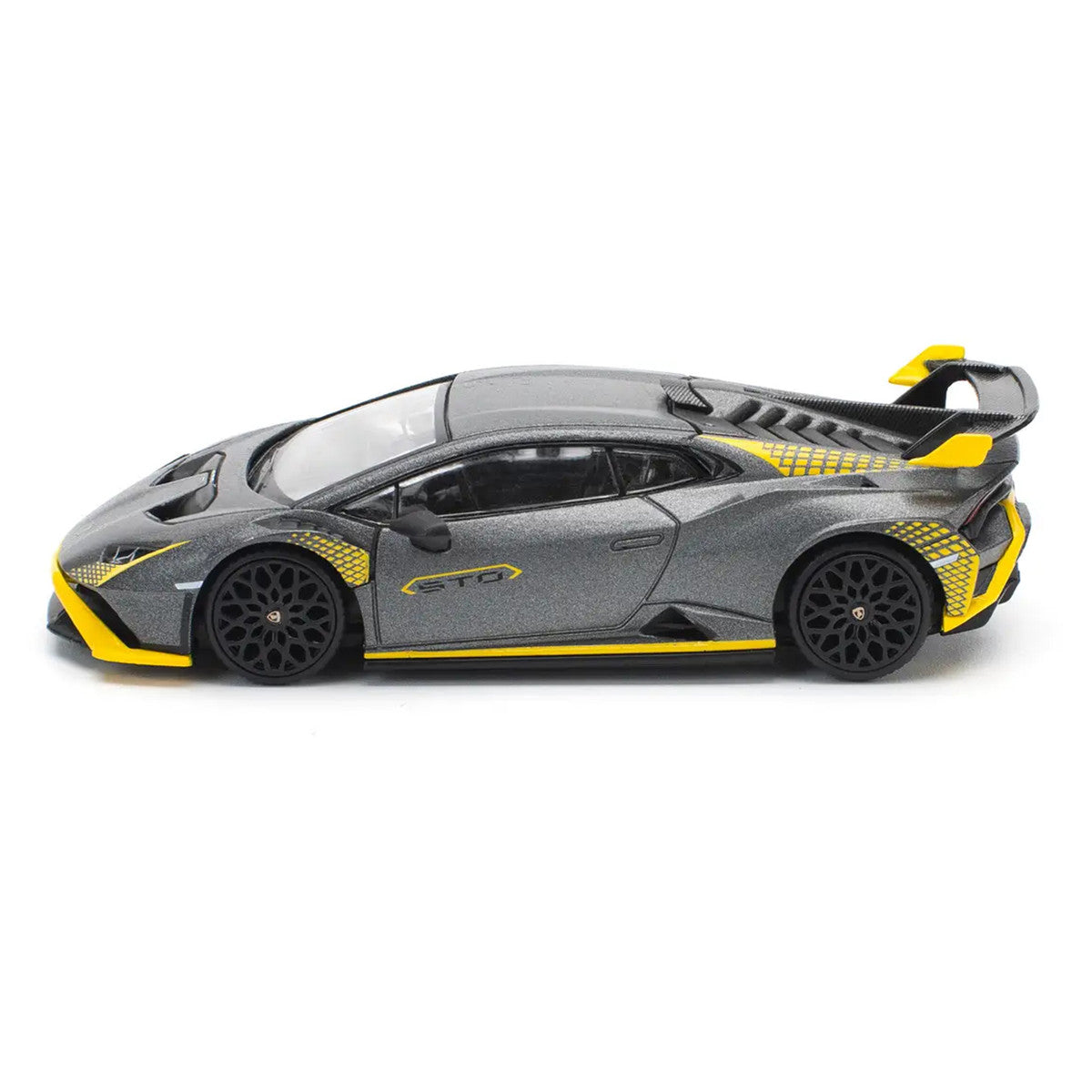 Lamborghini Huracan STO Matt Gray Metallic with Yellow Accents 1/64 Diecast Model Car by Pop Race Pop Race
