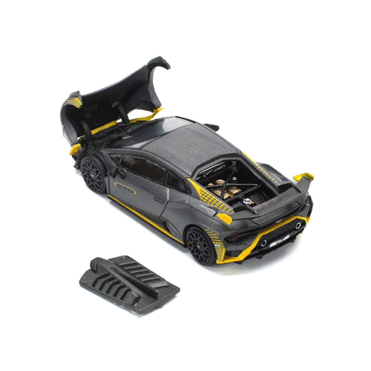Lamborghini Huracan STO Matt Gray Metallic with Yellow Accents 1/64 Diecast Model Car by Pop Race Pop Race