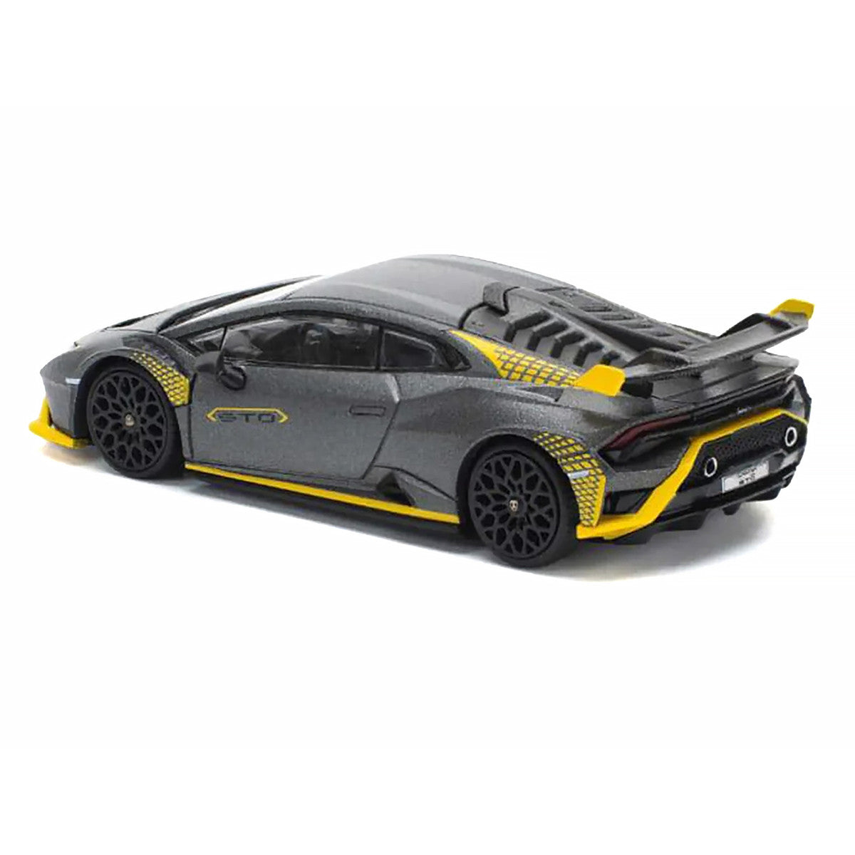 Lamborghini Huracan STO Matt Gray Metallic with Yellow Accents 1/64 Diecast Model Car by Pop Race Pop Race