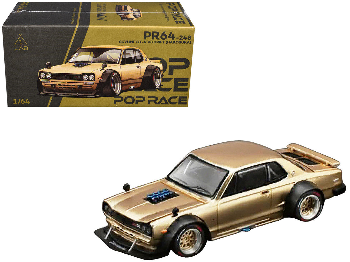 Skyline GT-R V8 Drift "Hakosuka" RHD (Right Hand Drive) Gold Metallic 1/64 Diecast Model Car by Pop Race Pop Race