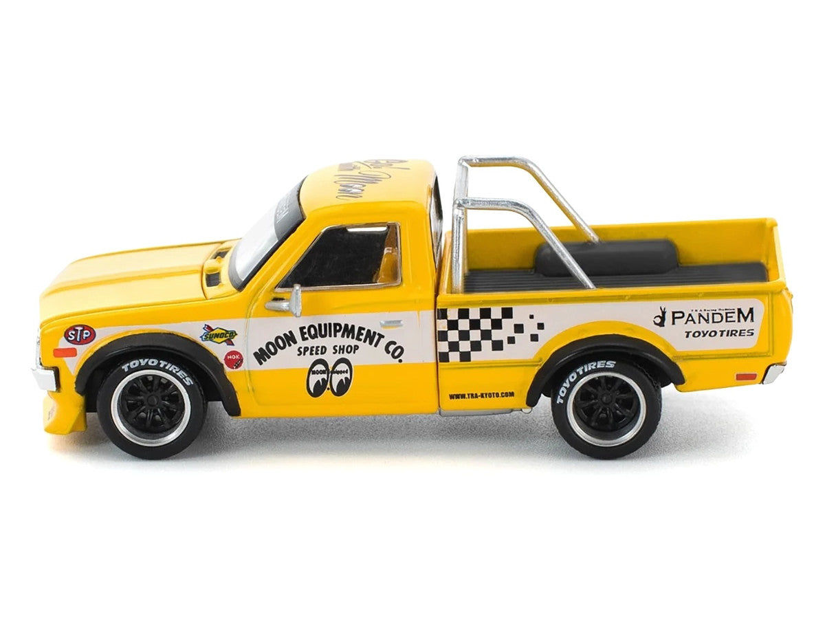 Datsun Pandem 620 Pickup Truck "MoonEyes" Yellow with White Sides and Graphics 1/64 Diecast Model Car by Pop Race Pop Race