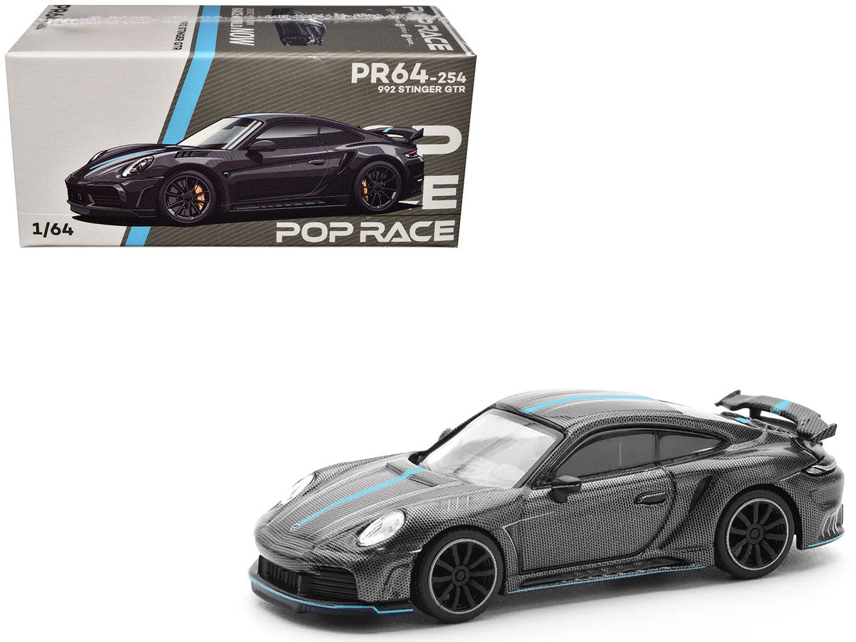 992 Stinger GTR Carbon Edition with Blue Stripe 1/64 Diecast Model Car by Pop Race Pop Race
