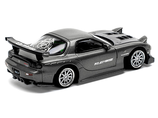 Mazda RX7 (FD) "RE Amemiya" Widebody RHD (Right Hand Drive) Gunmetal Gray Metallic with Carbon Hood 1/64 Diecast Model Car by Pop Race Pop Race