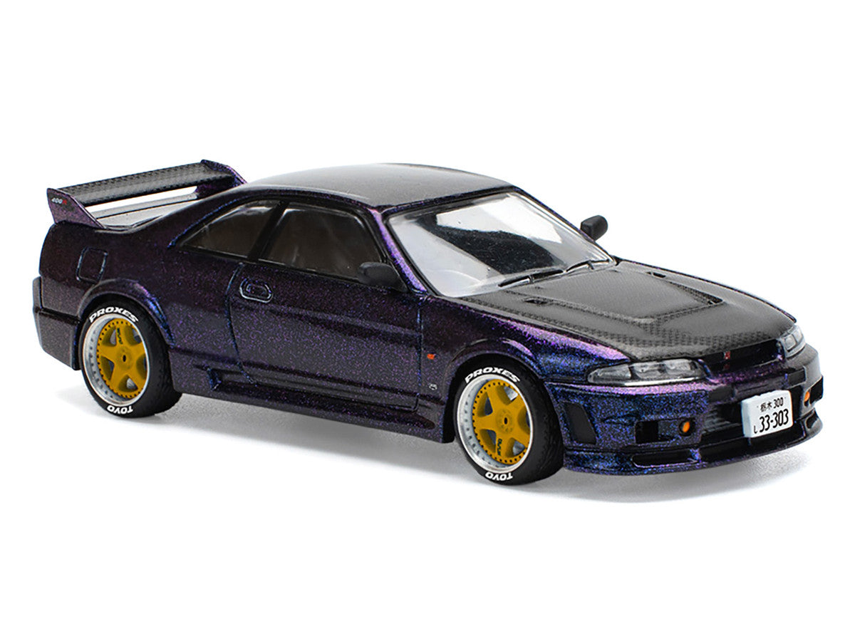 Skyline GT-R (R33) RHD (Right Hand Drive) Midnight Purple Metallic with Carbon Hood 1/64 Diecast Model Car by Pop Race Pop Race
