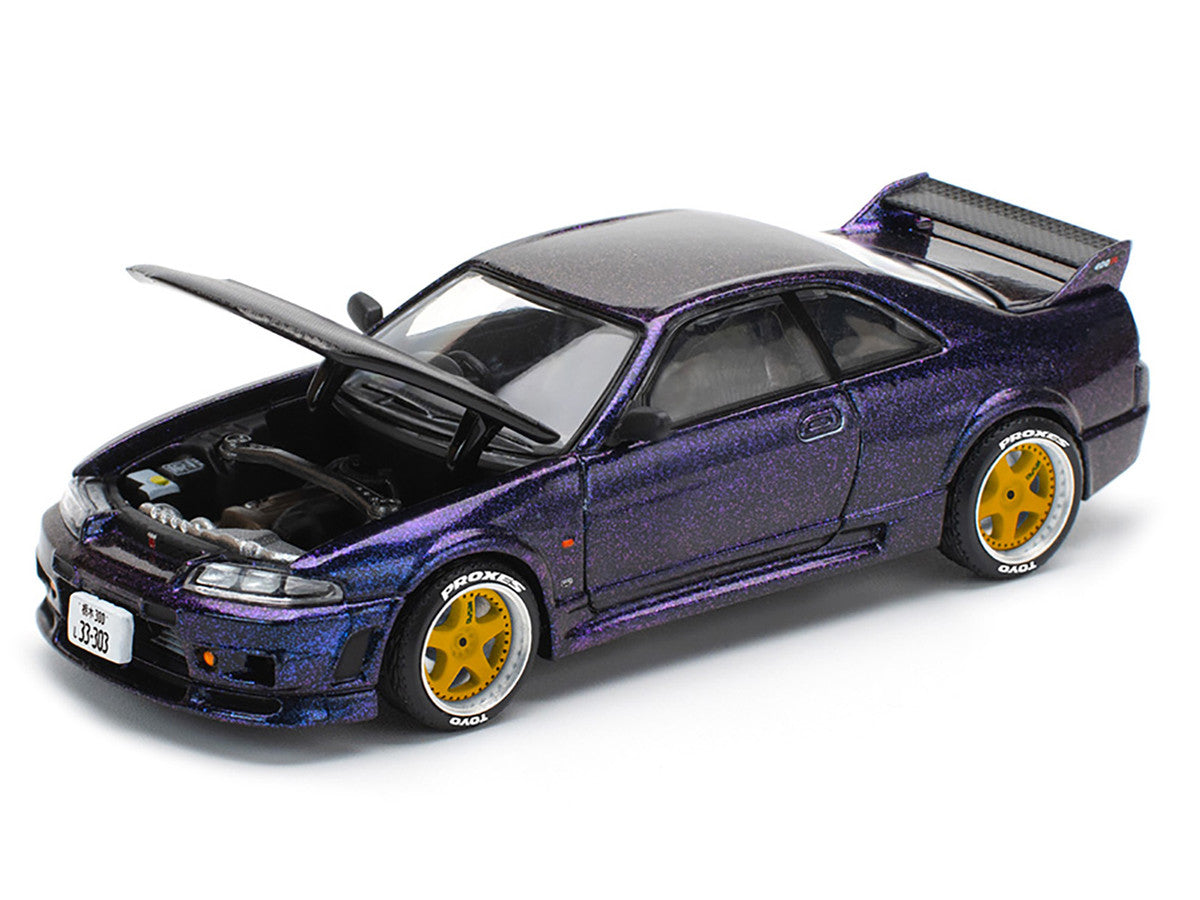 Skyline GT-R (R33) RHD (Right Hand Drive) Midnight Purple Metallic with Carbon Hood 1/64 Diecast Model Car by Pop Race Pop Race