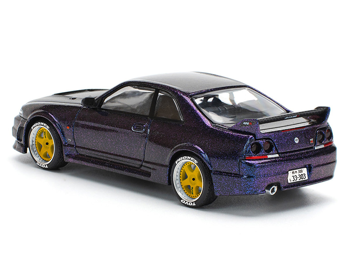 Skyline GT-R (R33) RHD (Right Hand Drive) Midnight Purple Metallic with Carbon Hood 1/64 Diecast Model Car by Pop Race Pop Race