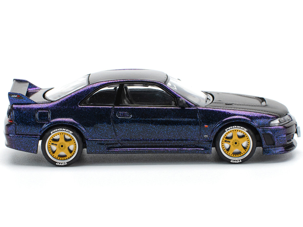 Skyline GT-R (R33) RHD (Right Hand Drive) Midnight Purple Metallic with Carbon Hood 1/64 Diecast Model Car by Pop Race Pop Race