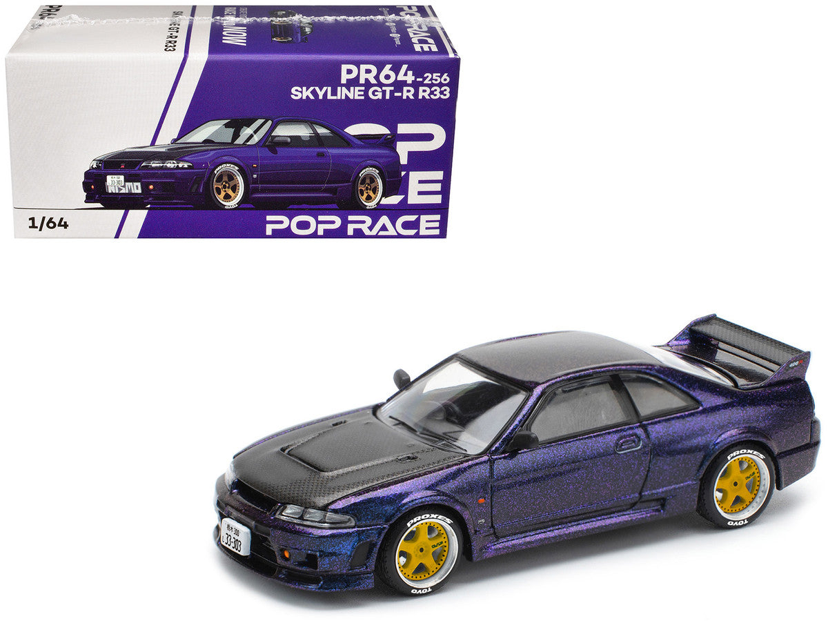 Skyline GT-R (R33) RHD (Right Hand Drive) Midnight Purple Metallic with Carbon Hood 1/64 Diecast Model Car by Pop Race Pop Race