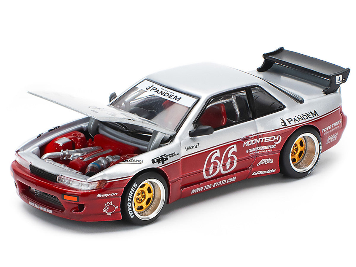 Nissan Pandem S13 RHD (Right Hand Drive) #66 "Moontech" Silver and Red Metallic 1/64 Diecast Model Car by Pop Race Pop Race