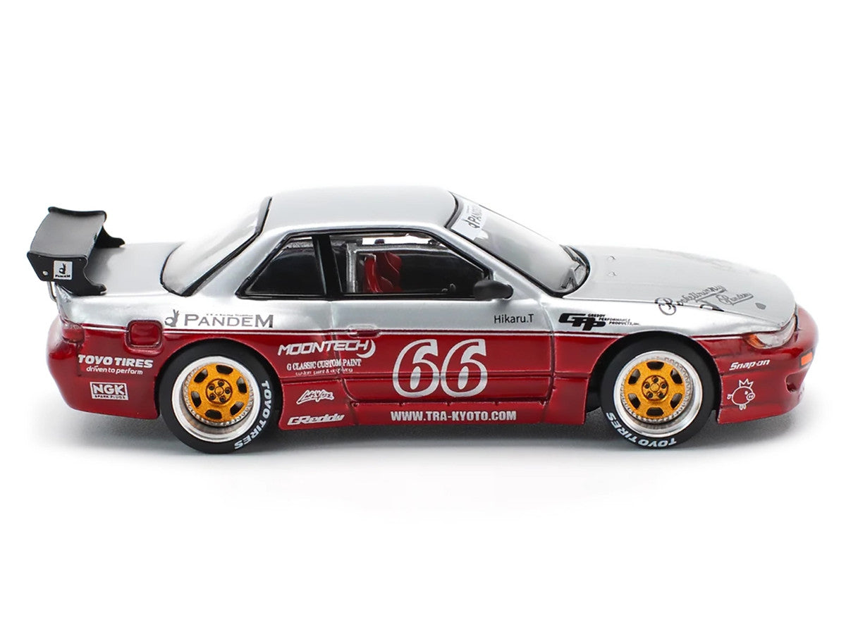 Nissan Pandem S13 RHD (Right Hand Drive) #66 "Moontech" Silver and Red Metallic 1/64 Diecast Model Car by Pop Race Pop Race