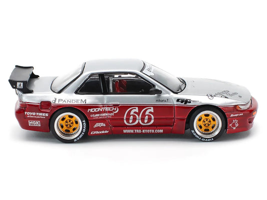 Nissan Pandem S13 RHD (Right Hand Drive) #66 "Moontech" Silver and Red Metallic 1/64 Diecast Model Car by Pop Race Pop Race