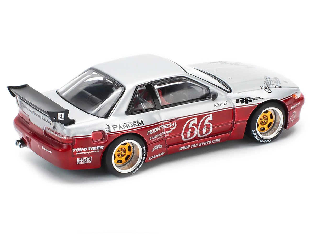 Nissan Pandem S13 RHD (Right Hand Drive) #66 "Moontech" Silver and Red Metallic 1/64 Diecast Model Car by Pop Race Pop Race