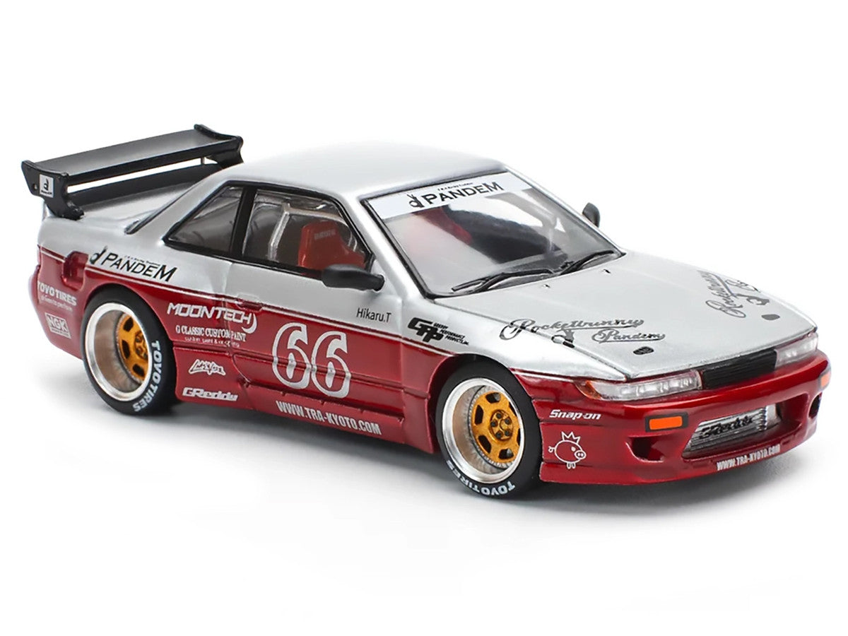Nissan Pandem S13 RHD (Right Hand Drive) #66 "Moontech" Silver and Red Metallic 1/64 Diecast Model Car by Pop Race Pop Race