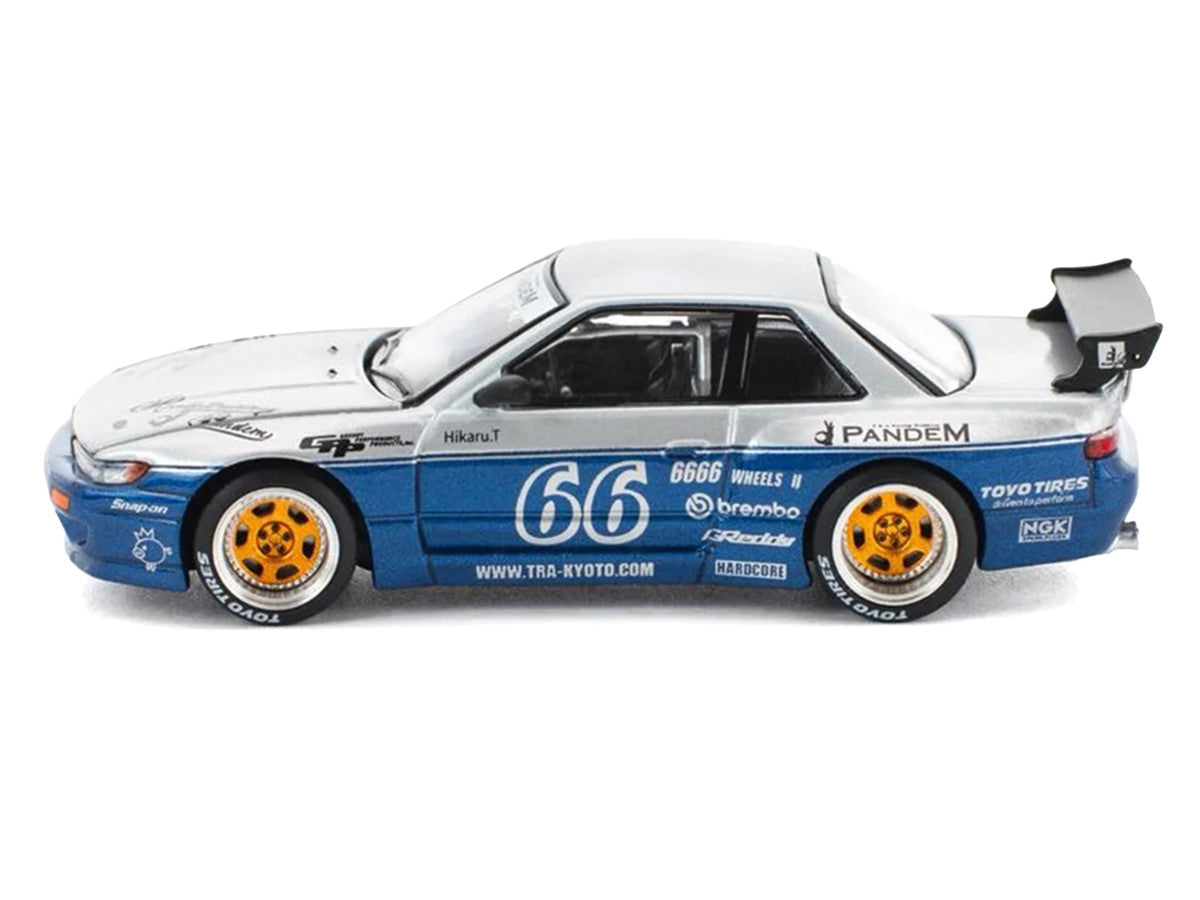Pandem S13 RHD (Right Hand Drive) Silver and Moontech Blue Metallic with Graphics 1/64 Diecast Model Car by Pop Race Pop Race